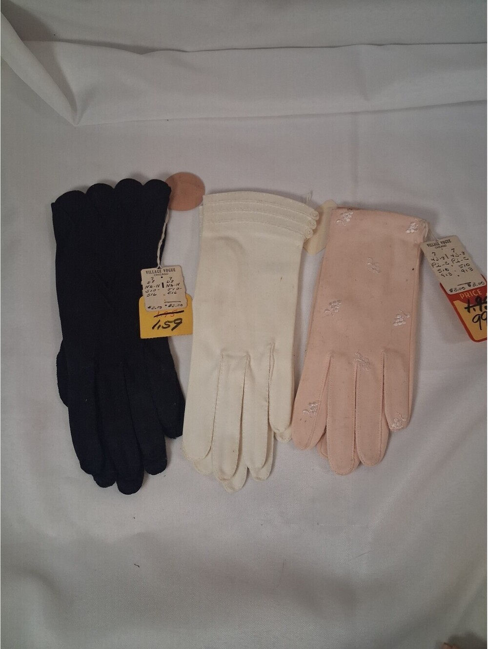 LOT of 3 Vintage 1940s 1950s Gloves Size 7 Embroidered Deadstock With Tags